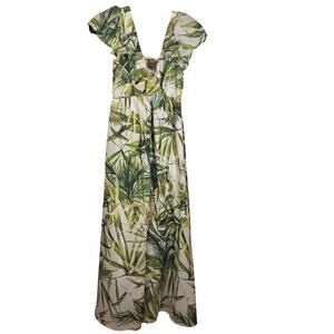 Taylor Palm Print Maxi Dress Size 4 Green Tropical Ruffle Boho
